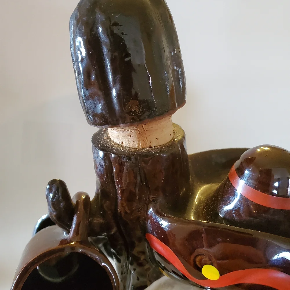 Vintage MCM Mariachi Man Tequila Decanter with Cactus 4 Cups Fun Barware